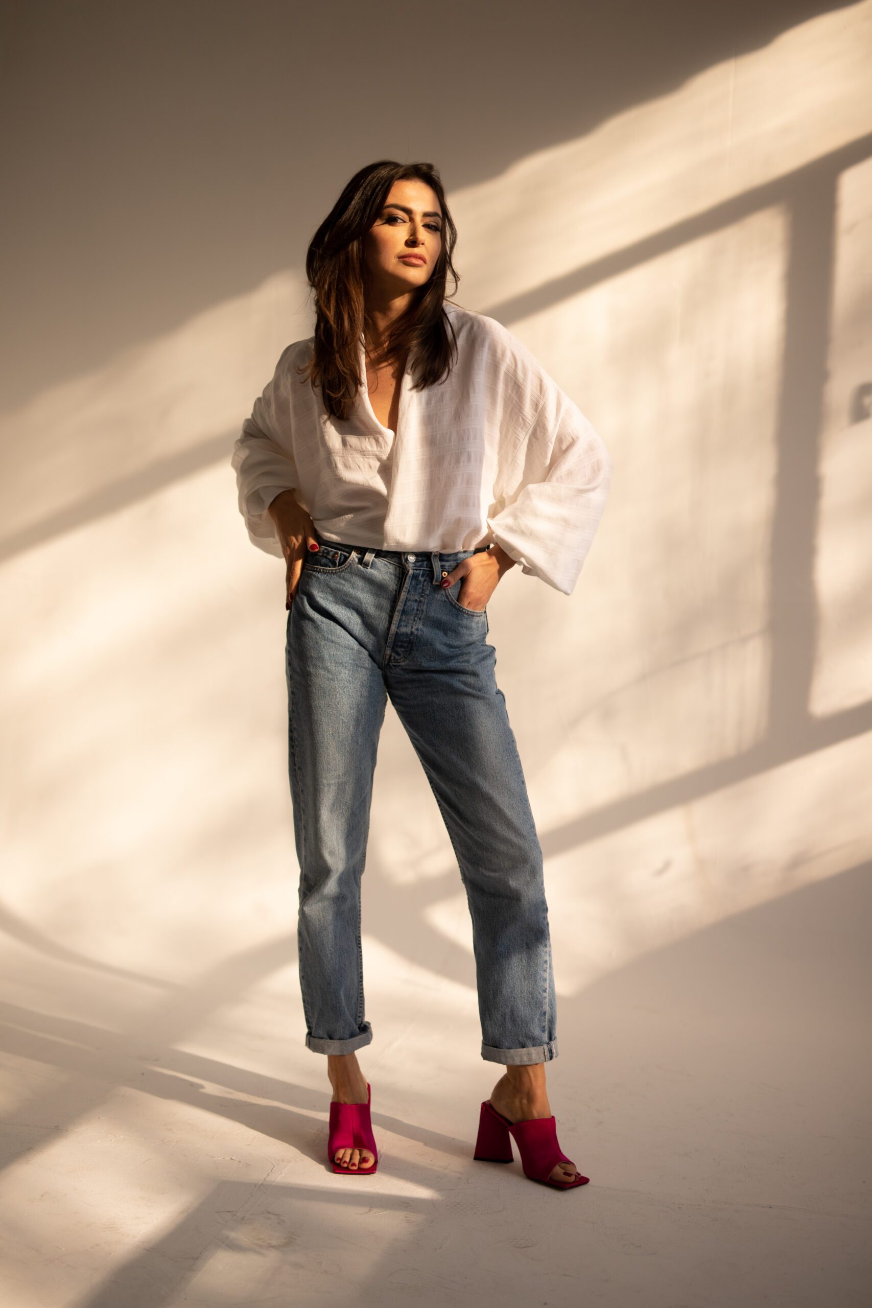 Oversize'owa lniana koszula MAI Pure White - obrazek 3